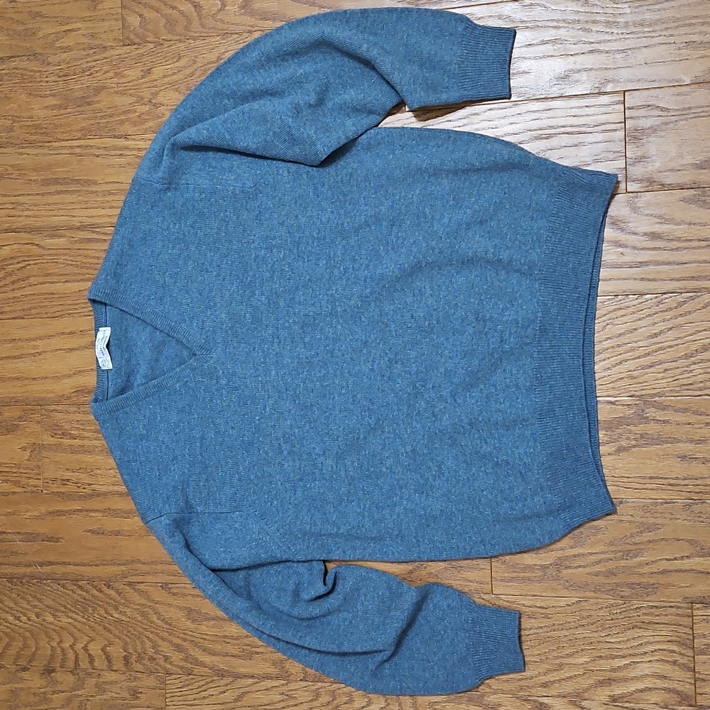 Vintage St Michael V Neck Sweater  Blue‎ 100% Wool Lambswool Sz Large